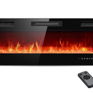 Rintuf 42 inch Electric Fireplace, Recessed and Wall Mounted Fireplace Heater and Linear Fireplace with Multicolor Flame, Timer, 750/1500W Control by Touch Panel & Remote