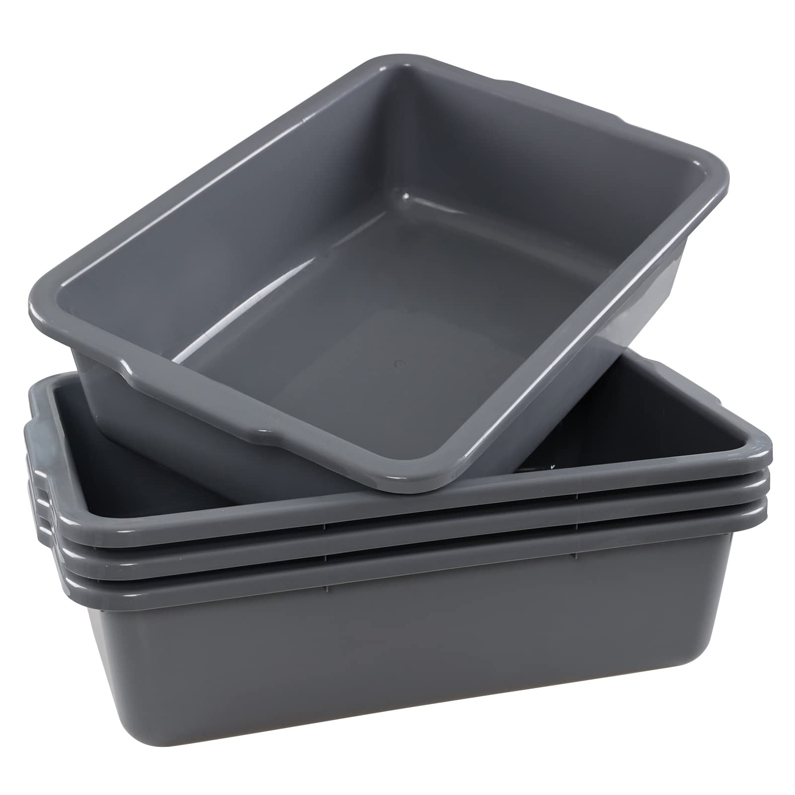 Drephia 4 Pack Commercial Bus Box, 32 L Plastic Bus Tubs, Gray