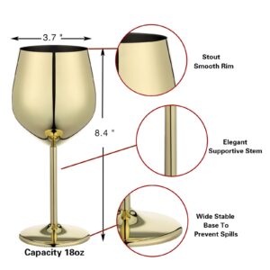 WOTOR Stainless Steel Wine Glasses (2-Pack), 18 oz, Unbreakable, Gold, Ideal for Outdoor, Travel, Camping, Pool, Gift for Wine Lovers