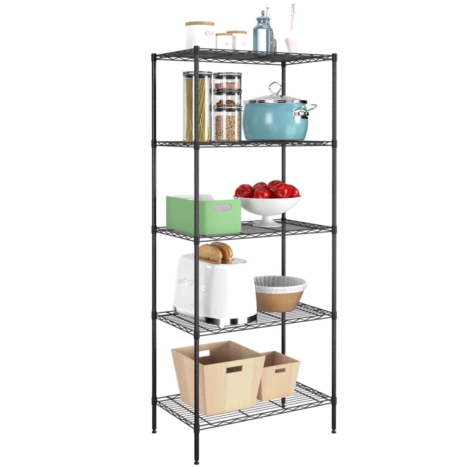 PayLessHere Shelves Shelf Wire Shelving Heavy Duty Storage 5 Tier Shelves with Adjustable Height Sturdy Steel Construction Certified by NSF Maximum 1250lbs Capacity Easy Assembly (Black, 24×14×60)