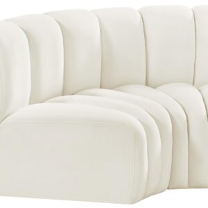 Meridian Furniture 103Cream-S2B Arc Collection Modern | Contemporary Modular Sofa with Soft Cream Velvet, Deep Channel Tufting, Modular Design, 60 W x 33 D x 30 H, Cream