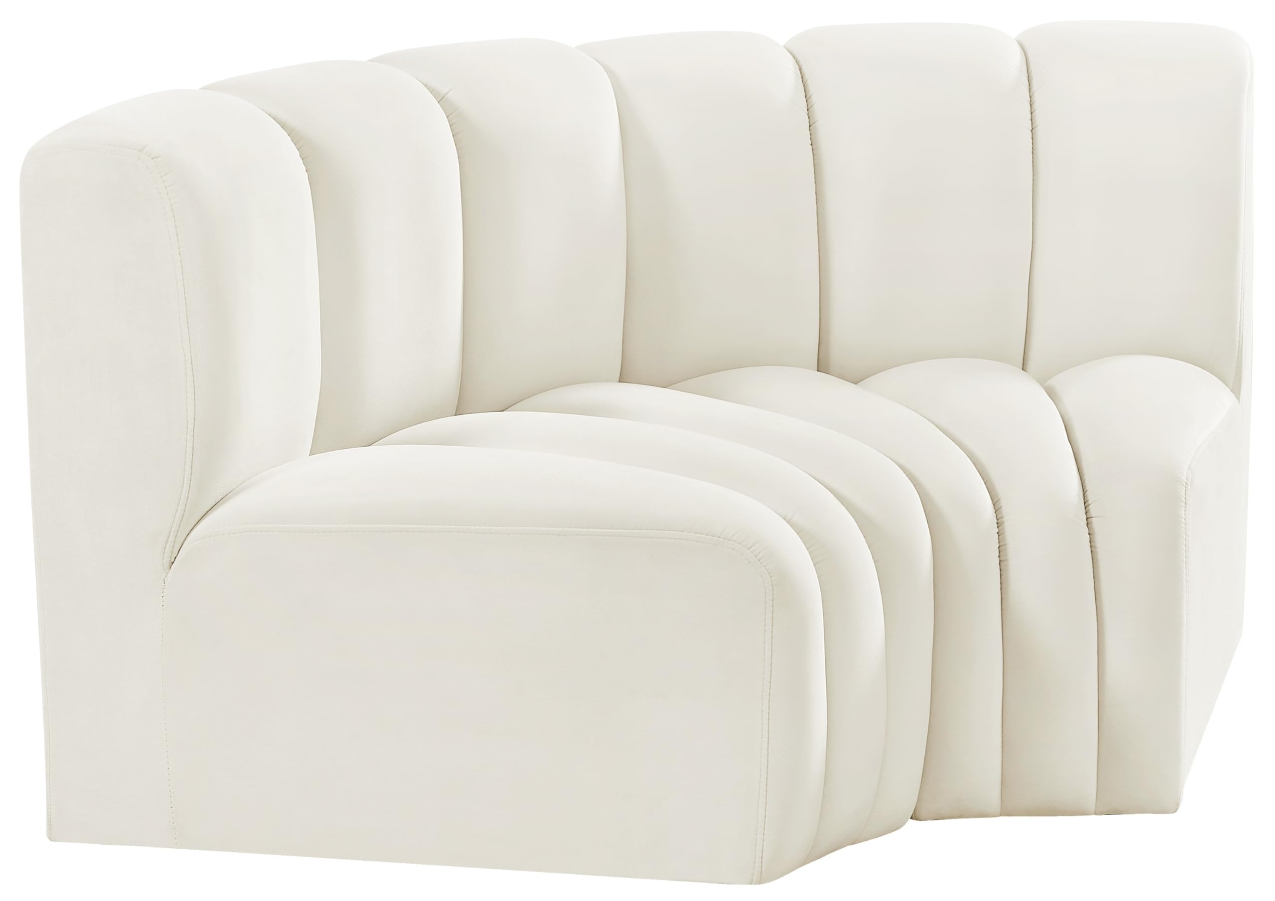 Meridian Furniture 103Cream-S2B Arc Collection Modern | Contemporary Modular Sofa with Soft Cream Velvet, Deep Channel Tufting, Modular Design, 60 W x 33 D x 30 H, Cream