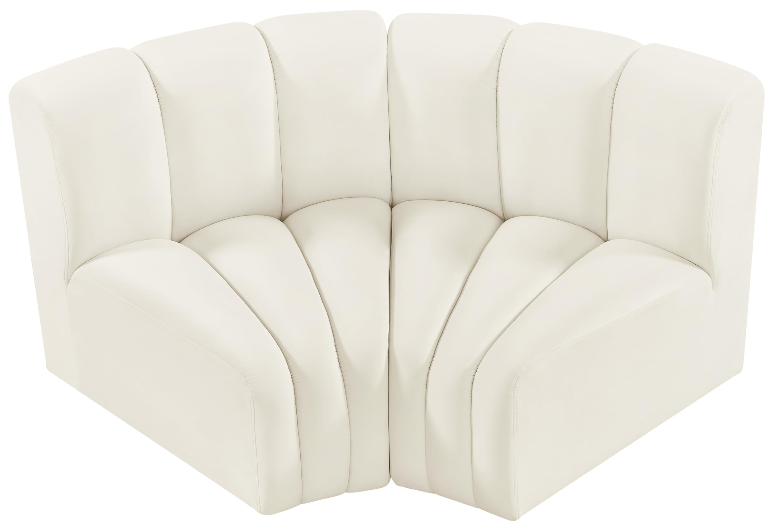 Meridian Furniture 103Cream-S2B Arc Collection Modern | Contemporary Modular Sofa with Soft Cream Velvet, Deep Channel Tufting, Modular Design, 60 W x 33 D x 30 H, Cream