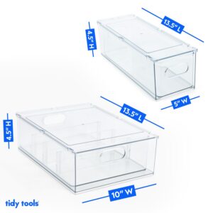 Tidy Tools Clear Refrigerator Organizer Bins For Pantry Organization and Food Storage, Stackable Plastic Storage Bins With Pull-Out Drawer – Kitchen and Pantry Storage Containers, 3 Pack