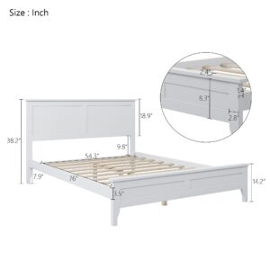 LZ LEISURE ZONE Full Size Platform Bed, Modern Solid Wood Full Platform Bed Frame, No Box Spring Needed, White