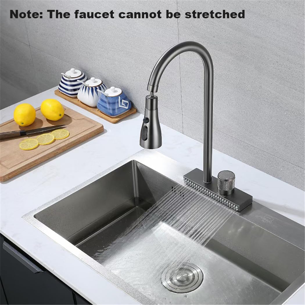 Waterfall gray9 Sink Kitchen Faucet Hot Cold Mixer Wash Basin Multiple Water Outlets Rotation Flying Rain Tap Single Hole