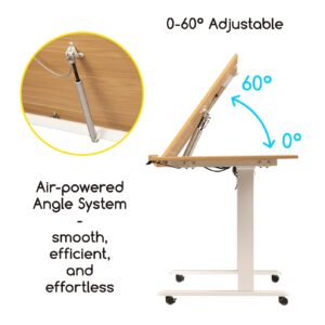 MEEDEN Height Adjustable Drafting Table - 31" to 52" Electric Drawing Desk with Large Side Board - 40 * 27" Tiltable Tabletop - Rolling Wheels - ES-6058-YM