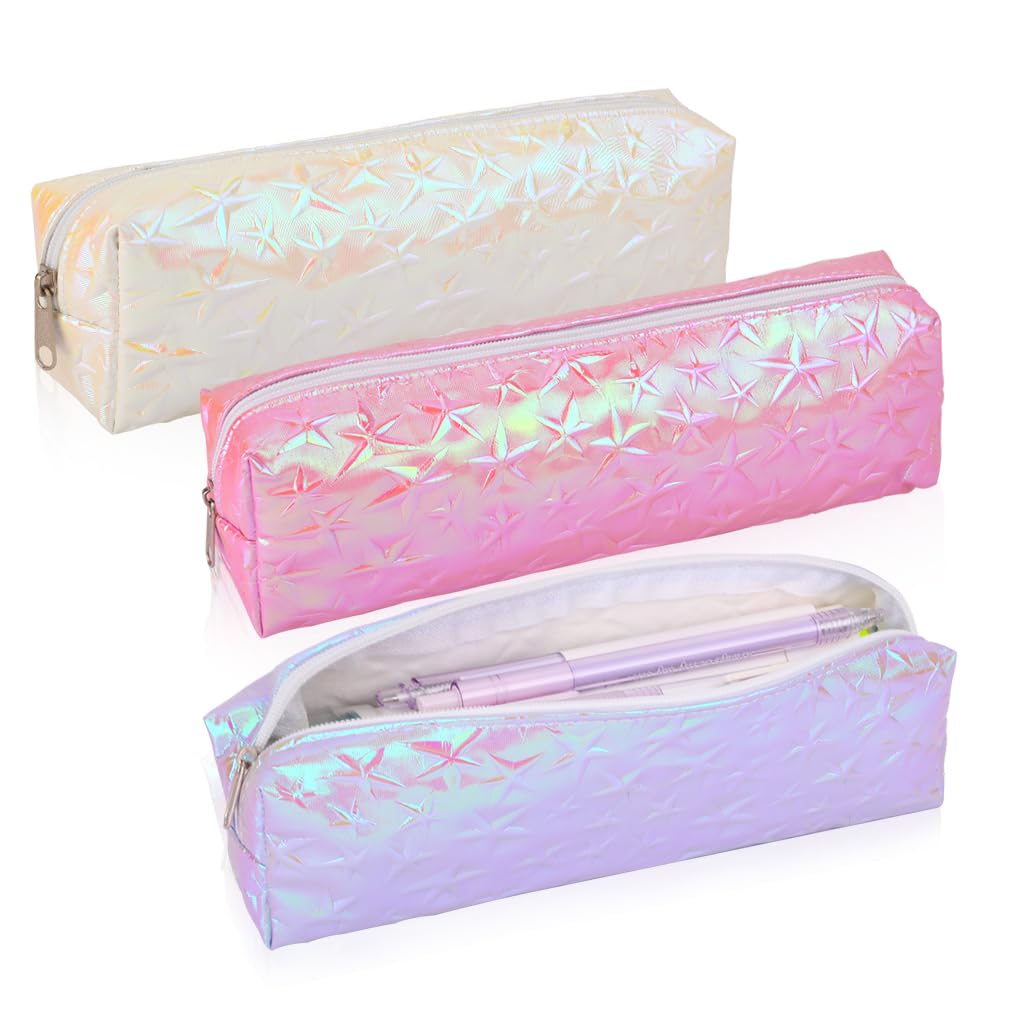 iSuperb 3 Pack Laser Pencil Case Colorful Pencil Pouch Pen Bag Zipper Cosmetic Makeup Pouch (3pcs)