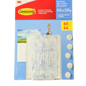 3M Command Clear Indoor Mini Hooks, 60 Hooks & 64 Strips