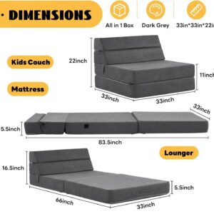 jela Sofa Bed Foldable Mattress Luxury Miss Fabric, Folding Sleeper Sofa Chair Bed Floor Mattress Floor Couch, Fold Out Couch Futon Mattress for Guest Room, Living Room (83"x33",Dark Gray)