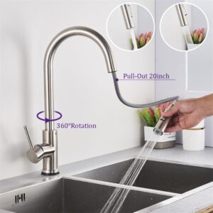 Brushed Smart Touch On Kitchen Faucet Sensor 360 Rotation Pull Out Single Handle Mixer Tap Two Water