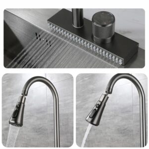 Waterfall gray9 Sink Kitchen Faucet Hot Cold Mixer Wash Basin Multiple Water Outlets Rotation Flying Rain Tap Single Hole