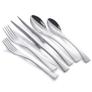 joincook 24 pieces silverware set with steak knives service for 4,modern 18/10 stainless steel flatware cutlery set,utensil set for home restaurant hotel,mirror polished,dishwasher safe