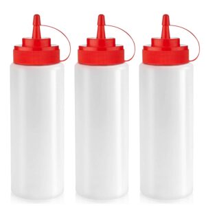 norcalway condiment squeeze bottles for sauces liquids - 12 oz kitchen squirt bottles for liquids - plastic condiment bottles for sauce, ketchup, dressing, oil - easy pour & clean