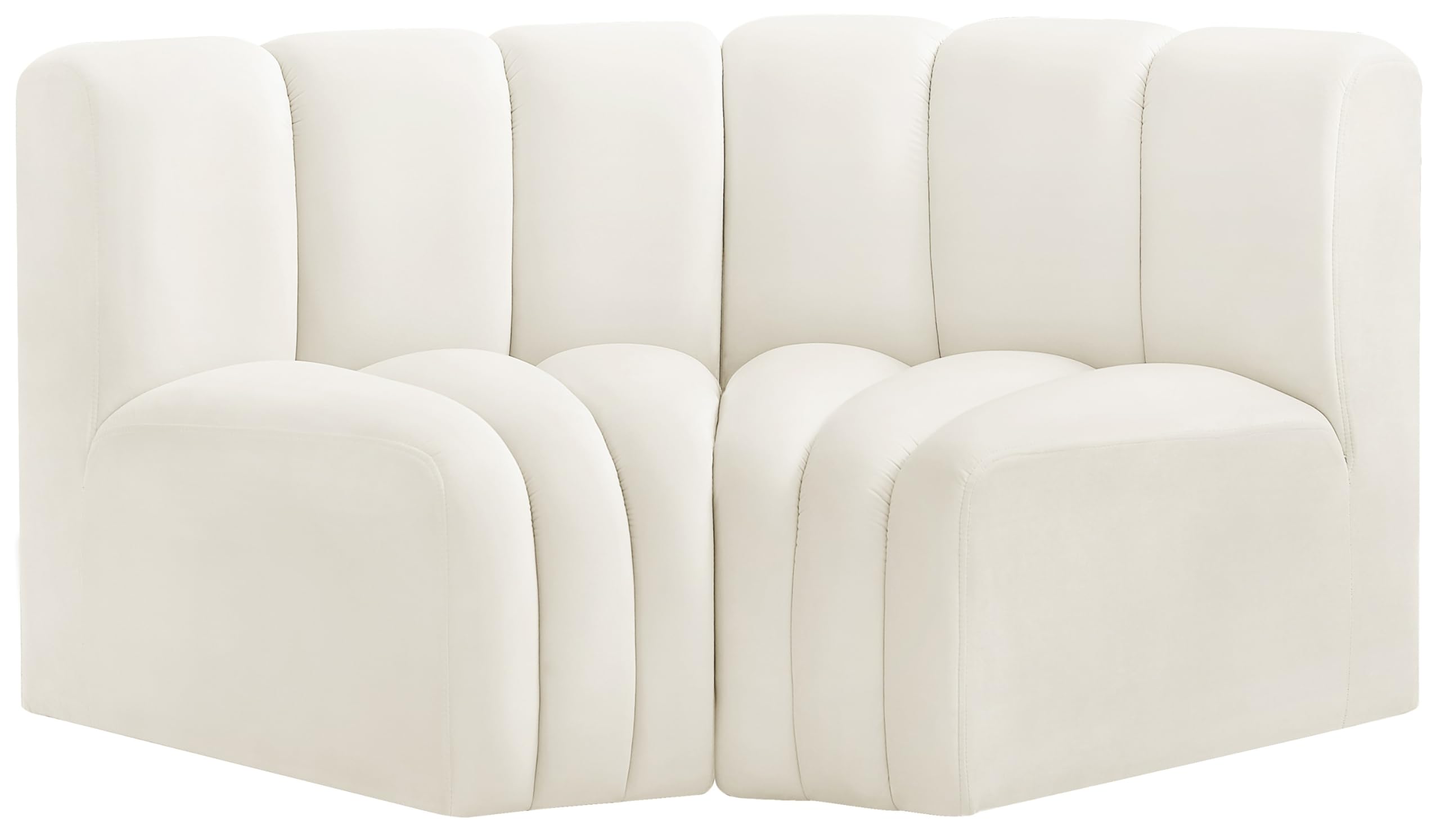 Meridian Furniture 103Cream-S2B Arc Collection Modern | Contemporary Modular Sofa with Soft Cream Velvet, Deep Channel Tufting, Modular Design, 60 W x 33 D x 30 H, Cream