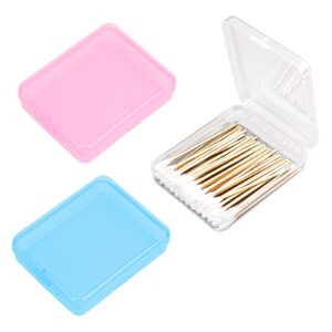 3 pieces portable travel cotton pad holder,bathroom vanity countertop storage organizer,cotton ball holder dispenser,cosmetic sponge storage box for cotton rounds, swabs, floss(blue+pink+transparent)