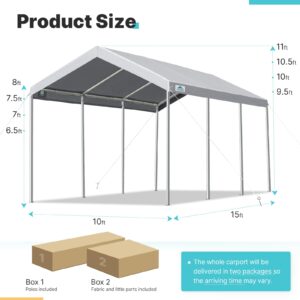 ADVANCE OUTDOOR 10x20 ft Adjustable Height Carport Heavy Duty Car Canopy Garage Shelter Boat Wedding Party Tent, No Sidewall, Grey