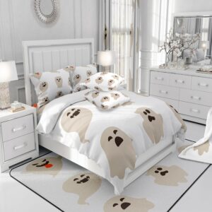 Feelyou Halloween Themed Bedding Set for Girls Boys Kids King Size Kawaii Ghost Comforter Cover Set Room Decorative Trick or Treat Duvet Cover White Bedspread Cover Bedclothes