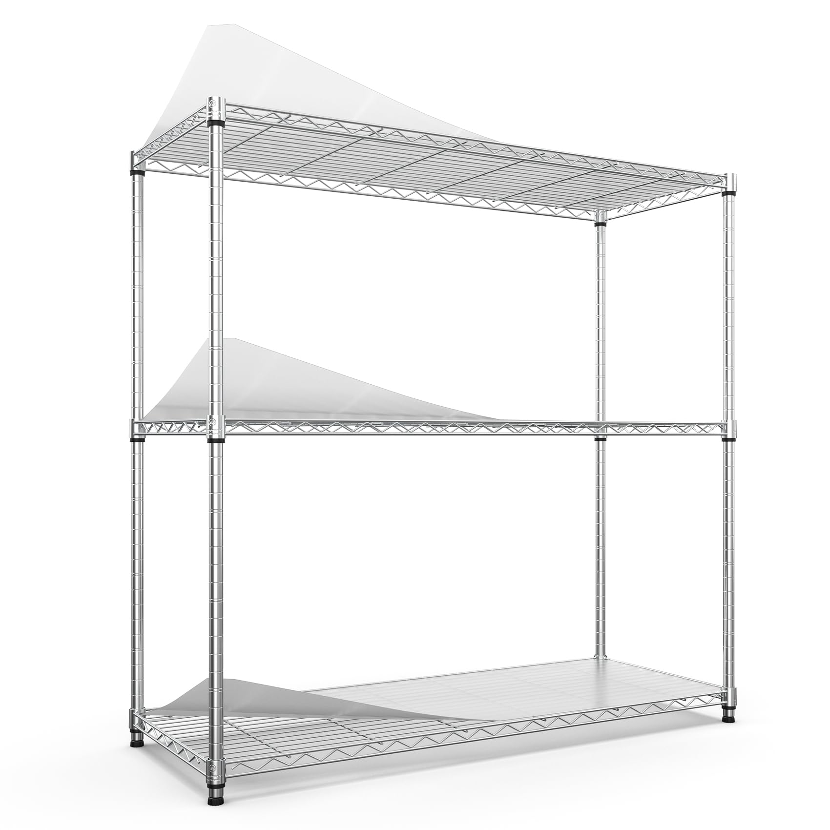 pouseayar 3-Tier Wire Shelving Unit, NSF Metal Shelf with 1050 LBS and Adjustable Storage Shelves, Heavy Duty Steel Organizer Wire Rack for Garage/kitchen/Office 48" H x 48" L x 18" D - Chrome