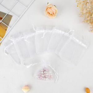 Organza Bags, White Organza Bags, 50Pcs, Sheer Organza Bags 3 x 4 inch, Jewelry Gift Bags, Party Favor Bags with Drawstring, Mesh Gift Pouches Mini Candy Bags for Wedding Christmas Party