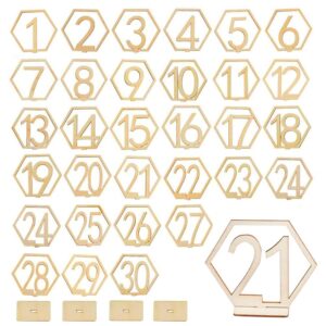 wenffbbou 30 pieces wood table numbers, 1-30 wedding reception stands numbers with base holder rustic wedding centerpieces for tables number wooden sign for banquet restaurant party decor