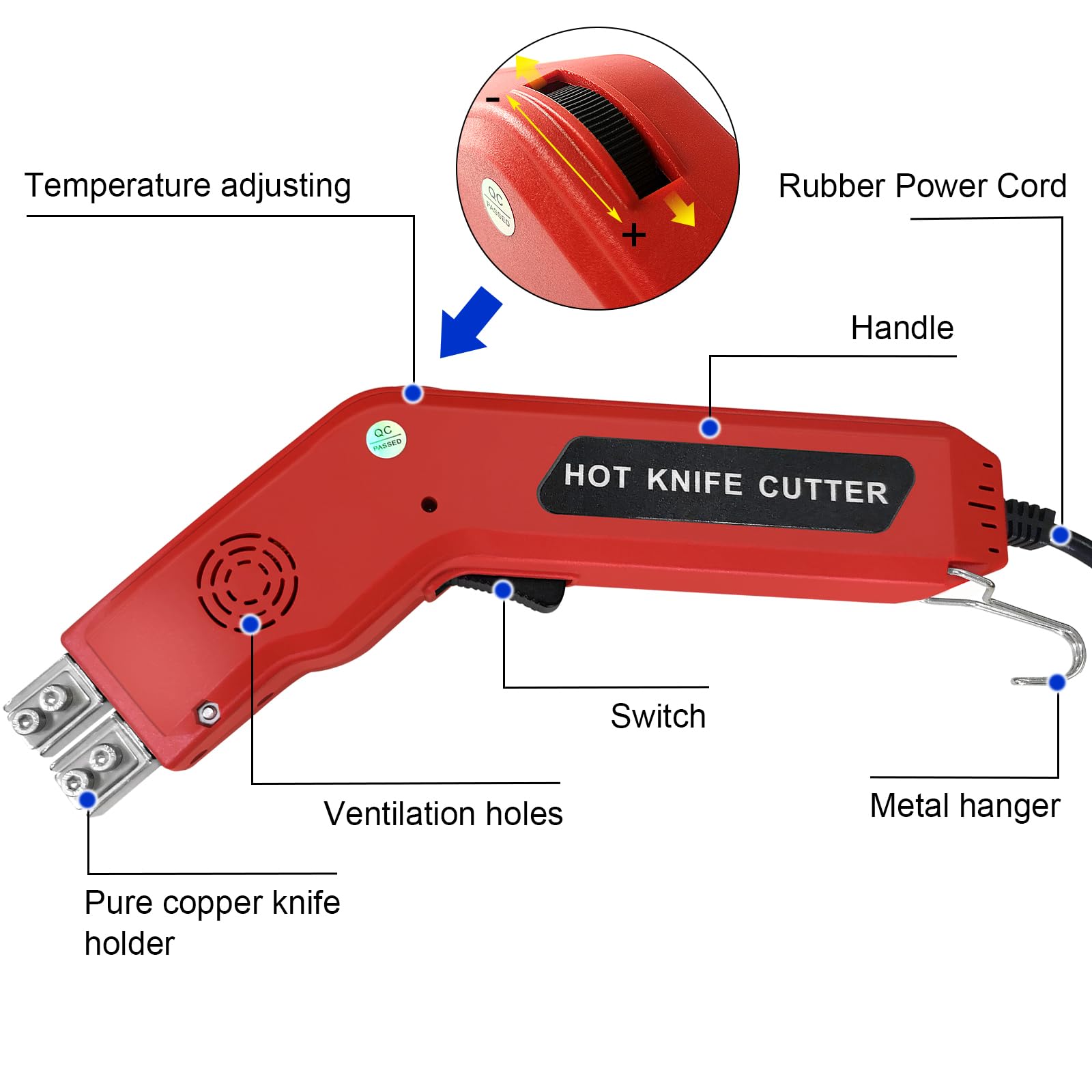 Foam Cutter 6 In 1 Hot Knife Cutting Tool 400℃ 200W Styrofoam Cutter Electric Hot Knife Foam Cutter With 2 Blades For EPS, XPS, EVA, KT Board, Sponge, Nylon (red)