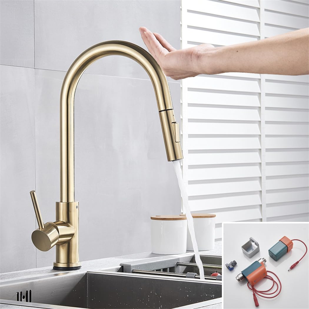 Brushed Smart Touch On Kitchen Faucet Sensor 360 Rotation Pull Out Single Handle Mixer Tap Two Water