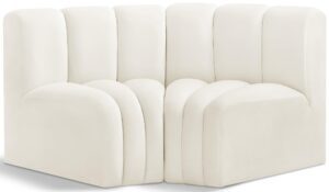 meridian furniture 103cream-s2b arc collection modern | contemporary modular sofa with soft cream velvet, deep channel tufting, modular design, 60 w x 33 d x 30 h, cream