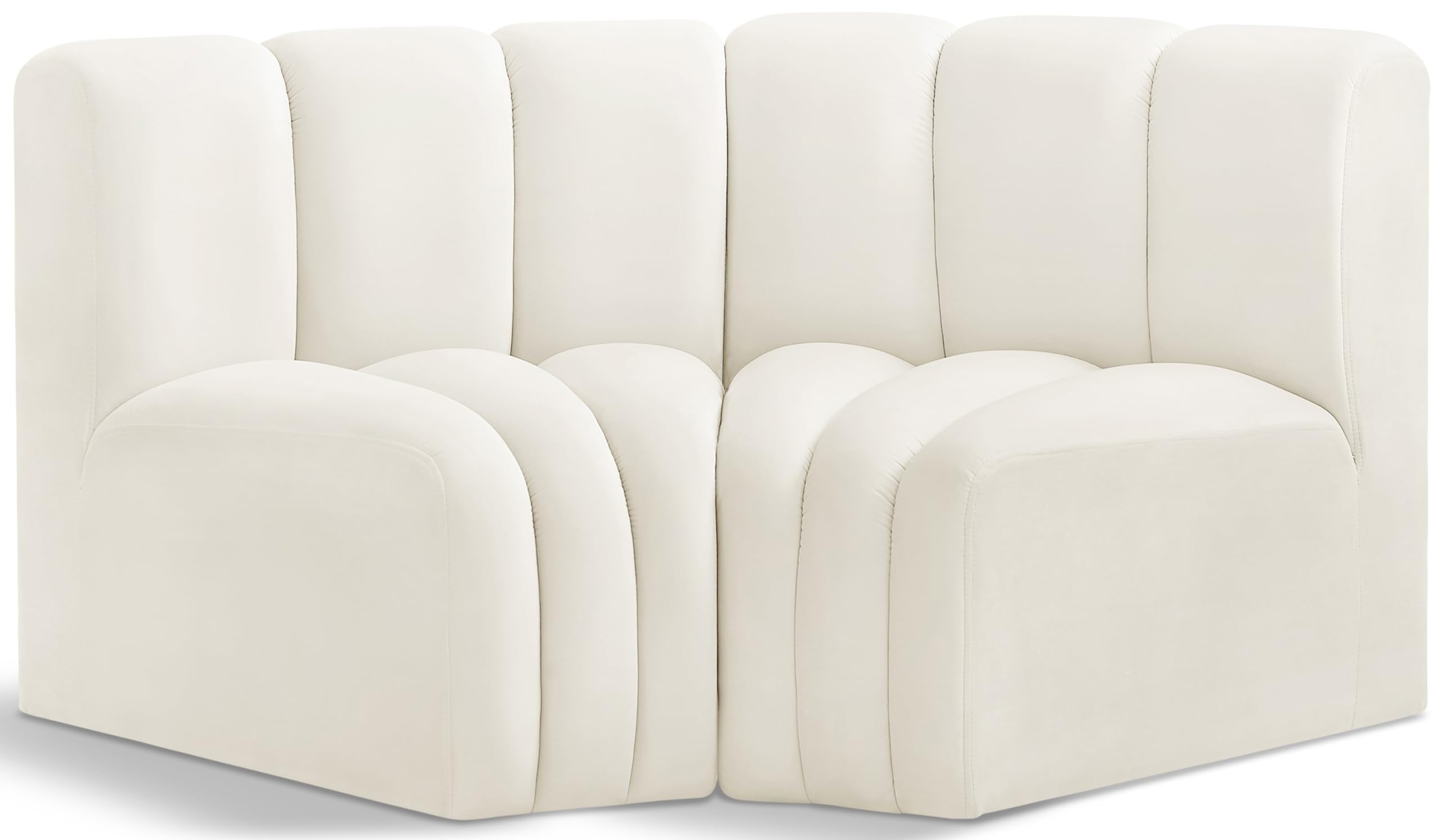 Meridian Furniture 103Cream-S2B Arc Collection Modern | Contemporary Modular Sofa with Soft Cream Velvet, Deep Channel Tufting, Modular Design, 60 W x 33 D x 30 H, Cream