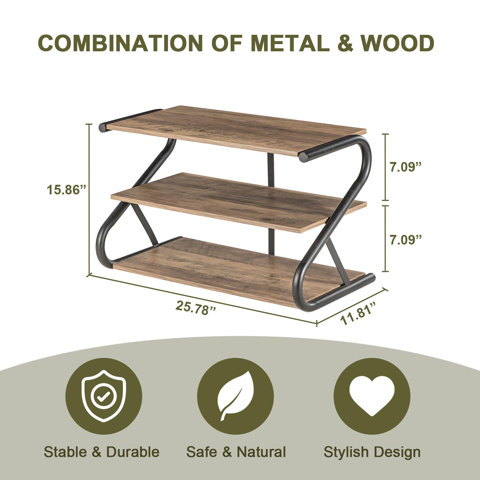 BWOORACKU Shoe Rack - Multi-Functional 3-Tier Z-Shaped Wooden Storage Organizer for Shoes, Entryway to Garage & More(Light Rustic)