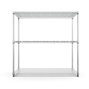 pouseayar 3-tier wire shelving unit, nsf metal shelf with 1050 lbs and adjustable storage shelves, heavy duty steel organizer wire rack for garage/kitchen/office 48" h x 48" l x 18" d - chrome