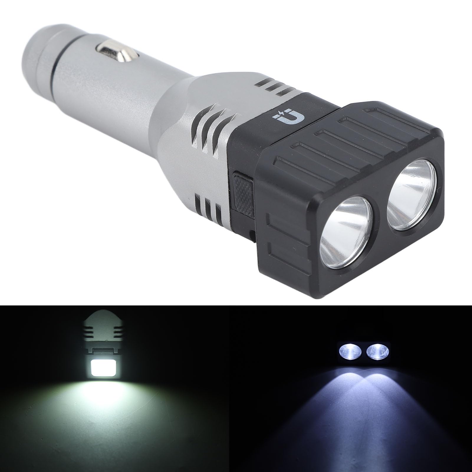 Car Plug in Flashlight Rechargeable Dual Light Source Super Bright Mini Handheld Automobile Charged Emergency Torch (Dual Lights)