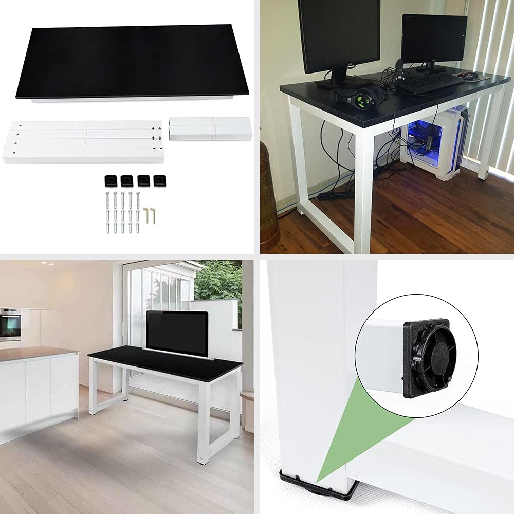 G-PLUS Computer Desk,Sturdy Small Home Office Writing Table,Black & White Modern Style Simple Gaming Study Table