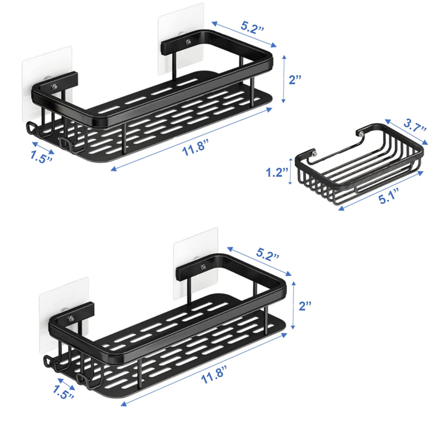 Washroom Rack 2-Pack Rustproof Shower Caddy Set with Soap Holder - Wall-Mounted No drill Large Capacity Durable Matte Black Shower Organization Basket with Hooks and meets Modern Convenience.