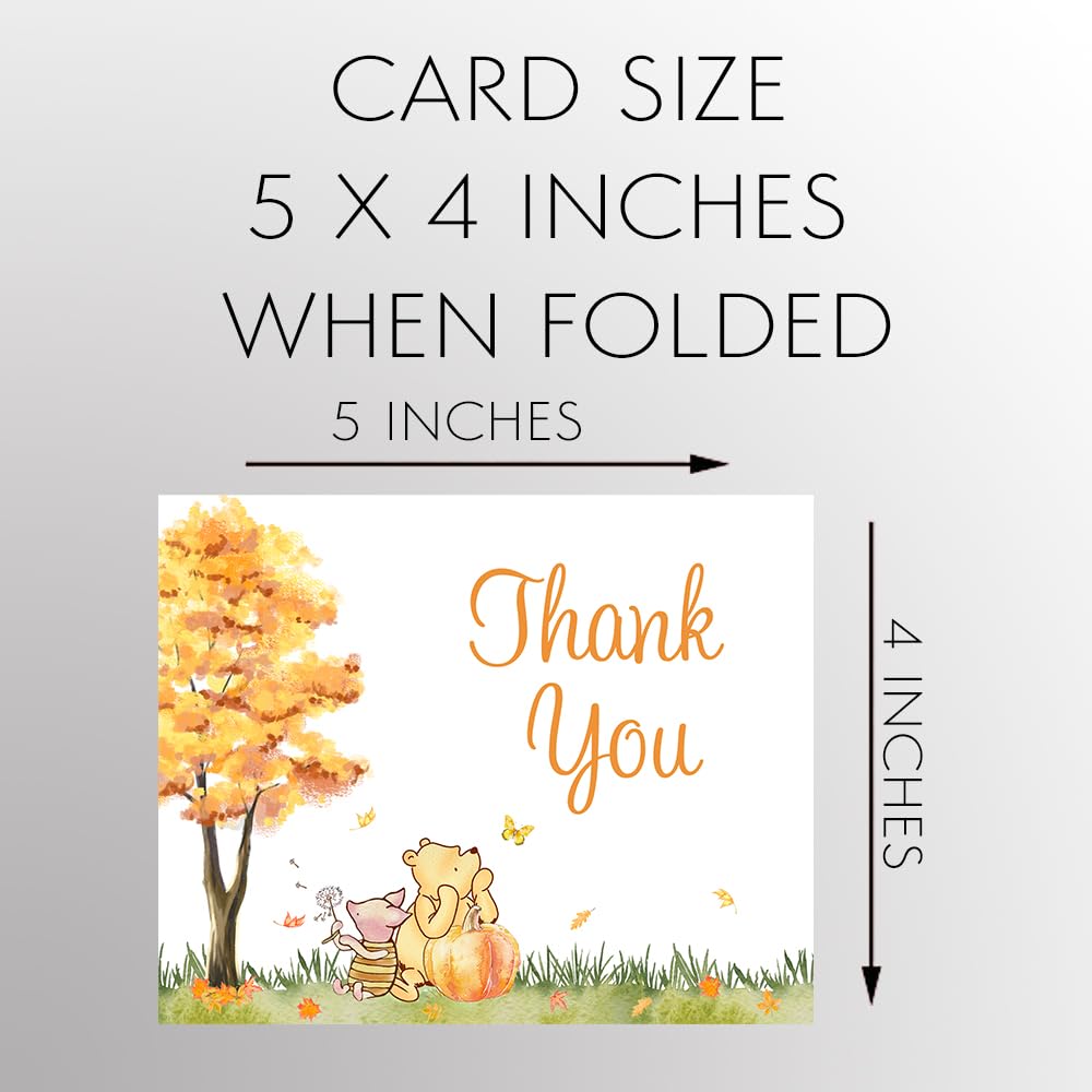 Winnie the Pooh Baby Shower Thank You Cards Pooh Bear Cute Cartoon Storybook Autumn Fall Leaves Pumpkin Piglet Nostalgic Unisex Gender Neutral Printed Cards (24 Count)