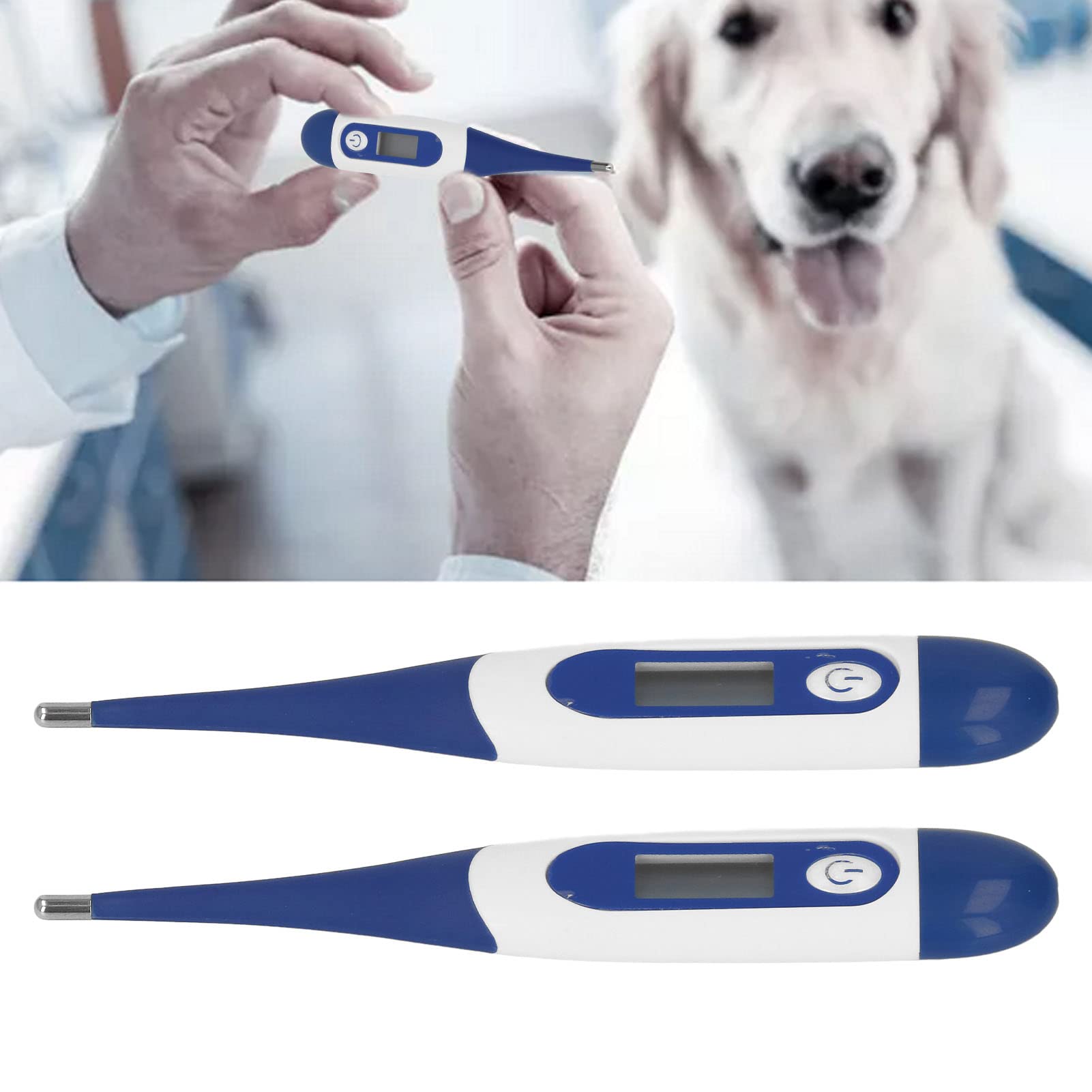 2Pcs Digital Pet Thermometer, Fast and Accurate Measurements in 20 Seconds, Waterproof, Suitable for Cats, Dogs, Horses, Veterinarian