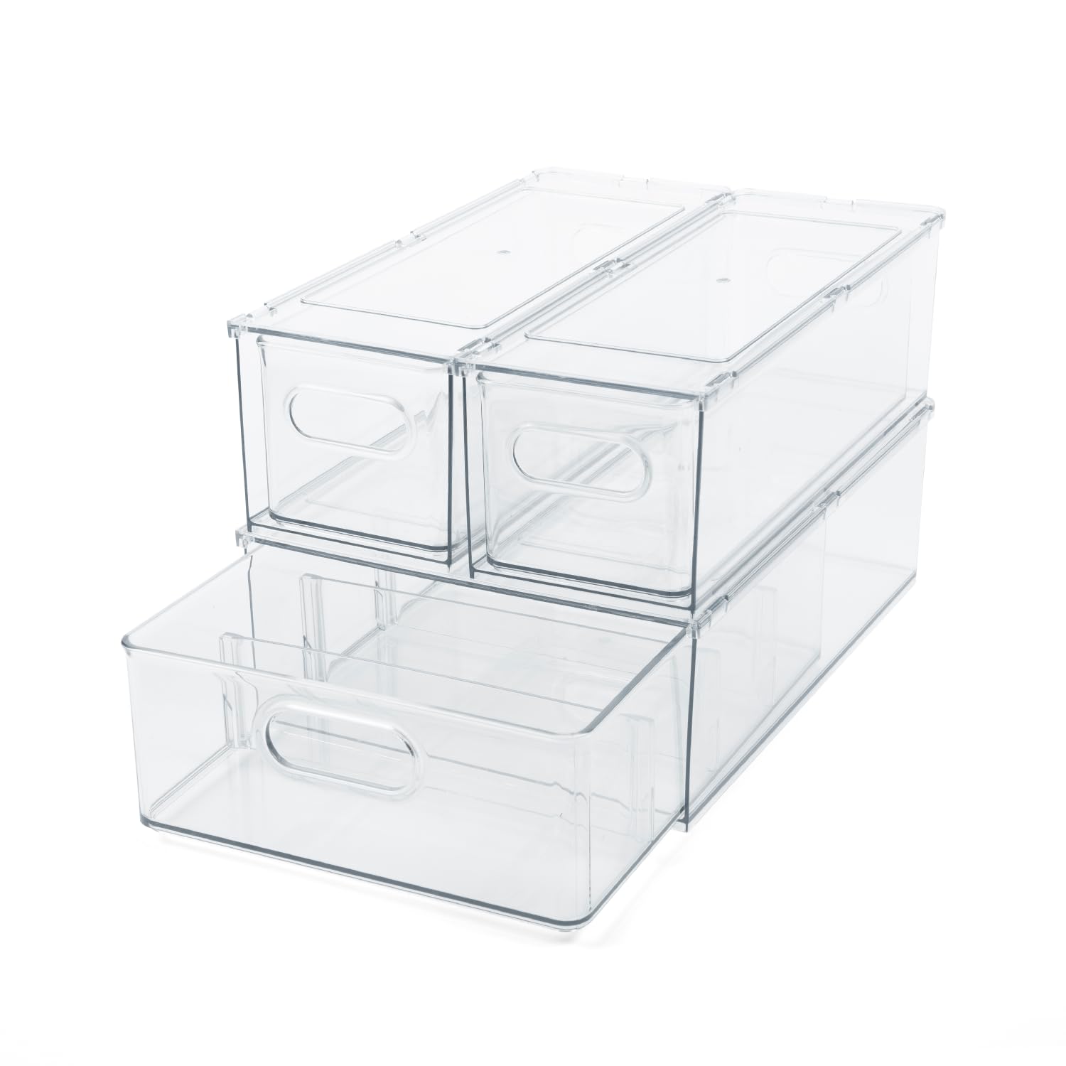 Tidy Tools Clear Refrigerator Organizer Bins For Pantry Organization and Food Storage, Stackable Plastic Storage Bins With Pull-Out Drawer – Kitchen and Pantry Storage Containers, 3 Pack