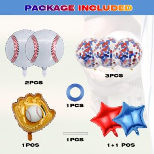 Baseball Party Balloons, Baseball Foil Mylar Balloons for Baby Shower Party Decor Baseball Glove Jumbo Balloons Baseball Bat Balloons for Birthday Sports Theme Supplies,Confetti Red and Blue Balloon