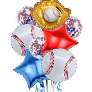 Baseball Party Balloons, Baseball Foil Mylar Balloons for Baby Shower Party Decor Baseball Glove Jumbo Balloons Baseball Bat Balloons for Birthday Sports Theme Supplies,Confetti Red and Blue Balloon