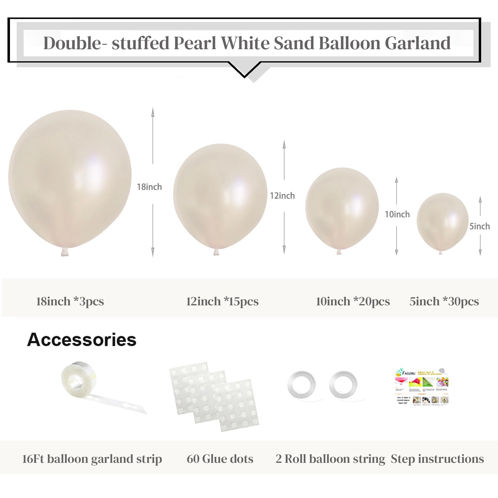 Pearl White Balloon Garland Double Stuffed Pearl White Beige Balloons 18/12/10/5 Inch Different Sizes for Baby Shower Birthday Wedding Bridal Shower Decorations Party Supplies