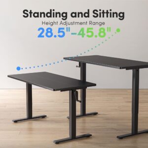 FEZIBO Crank Height Adjustable Desk, 48 Inches Manual Standing Desk, Writing Table with Handle, Home Office Desk with Black Frame/Black Table Top