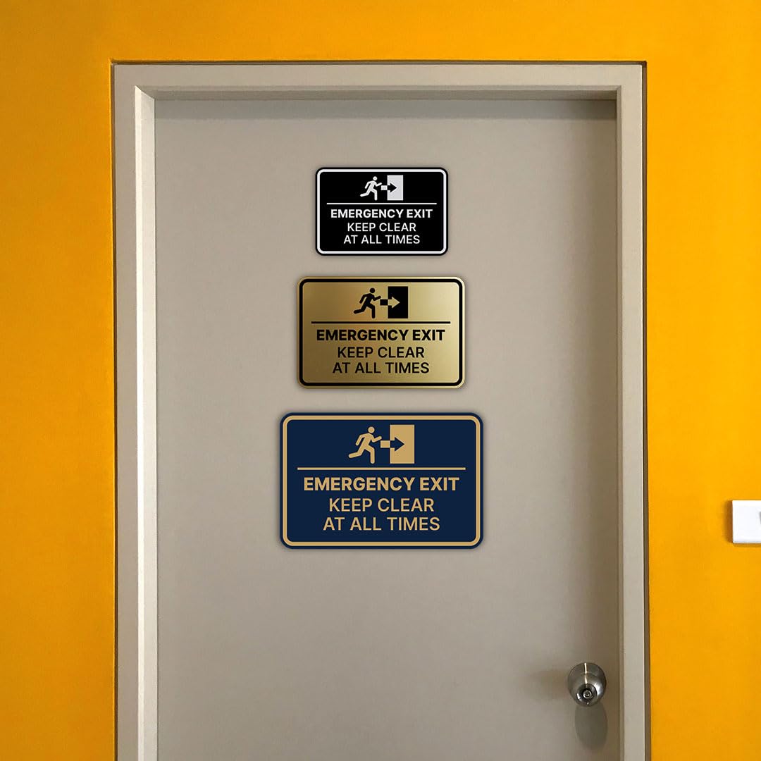 Signs ByLITA Classic Framed Emergency Exit: Keep Clear at All Times Sign (Black Gold) - Large