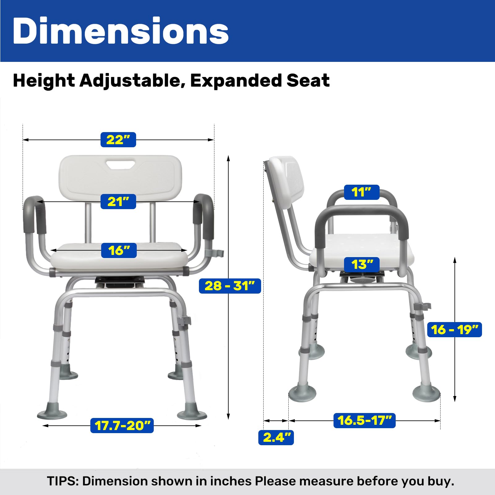 360° Swivel Shower Chair with Back and Arms,Rotating Swivel Bath Chair Handicap Shower Chair with Cold-Proof Pads, Support 340lbs,Tools-Free Assemble,Swivel Shower Chair for Inside Shower