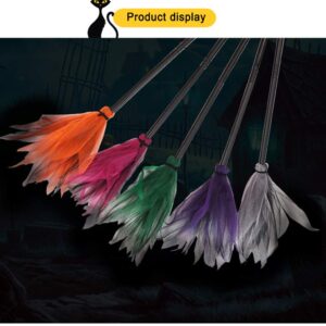 Halloween Witch Broom 35inch Plastic Witch Broomstick Cosplay Broom Props Wizard Flying Felt Broom Costume Accessory (Hot Pink)