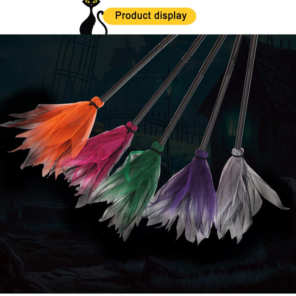 Halloween Witch Broom 35inch Plastic Witch Broomstick Cosplay Broom Props Wizard Flying Felt Broom Costume Accessory (Hot Pink)