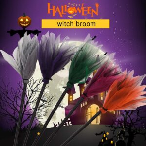 Halloween Witch Broom 35inch Plastic Witch Broomstick Cosplay Broom Props Wizard Flying Felt Broom Costume Accessory (Hot Pink)