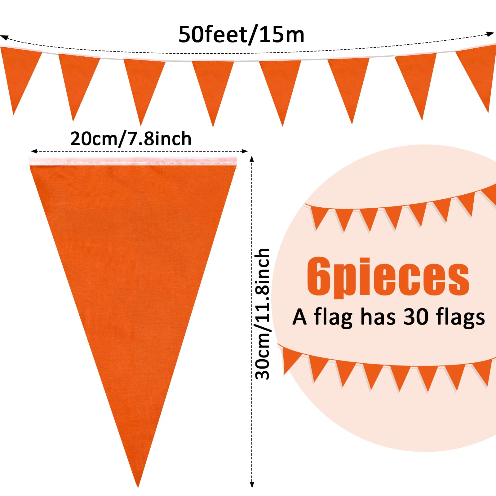 Panelee 300 Feet Blank Pennant Banners Flags String Hanging DIY 180 Pcs Triangle Bunting Pennant Garland for Fall Opening Graduation Birthday Party Decoration Festival Celebration Outdoor (Orange)