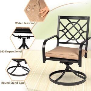 SUNCROWN Outdoor Dining Swivel Chairs Set of 4, Metal Frame Patio Chair Rocker with Brown Cushion for Garden, Bistro, Backyard