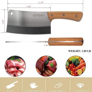 Kitory Meat Cleaver 7'' Kitchen knife, Heavy Duty Chopper, Chinese Chef’s knife for small Bone Cuttting, Full Tang, Stainless Steel, Pear Wood Handle