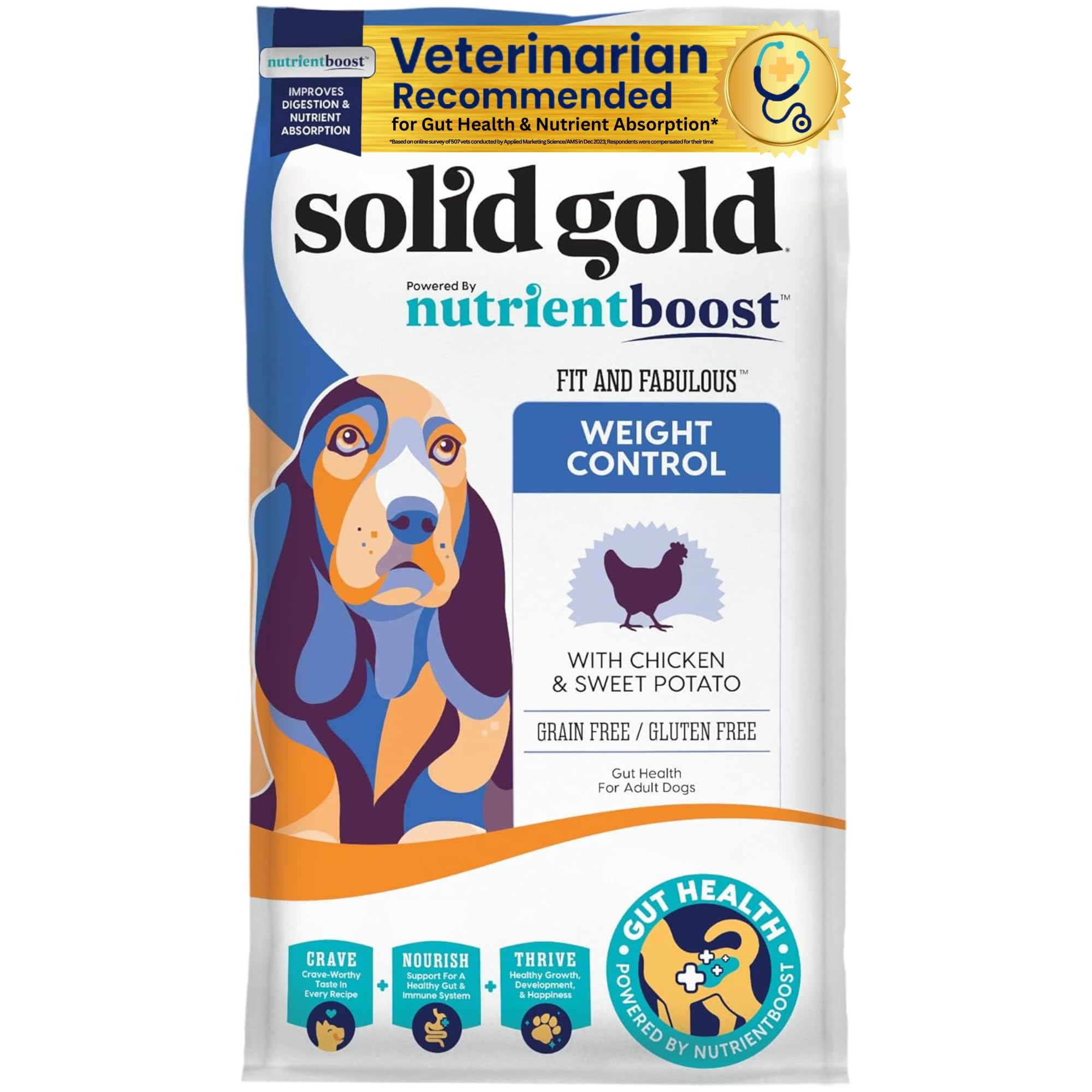 Solid Gold Fit and Fabulous Chicken - Nutrientboost Dry Dog Food for Weight Control - Digestive Probiotics for Dogs Grain & Gluten Free High Fiber & Low Fat - Omega, Superfoods & Antioxidants - 22 LB